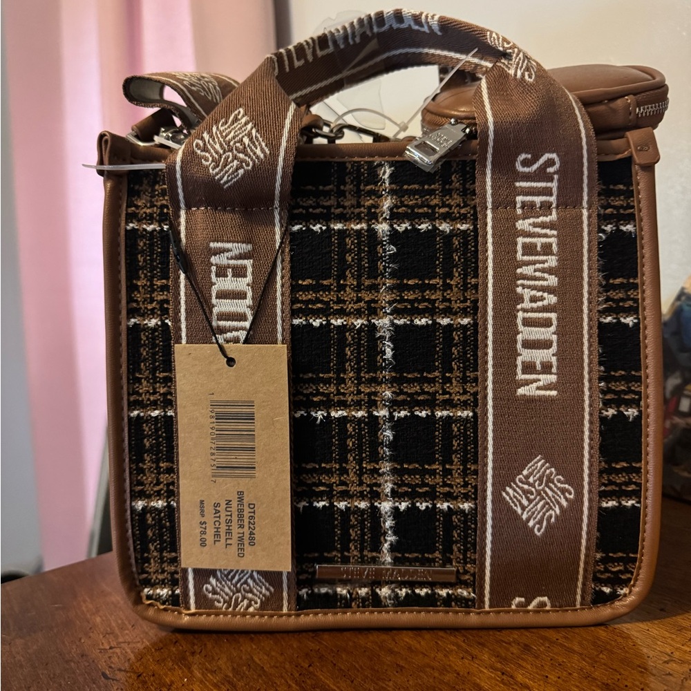 Steve Madden Brown and Black Messenger Bag with Vintage Design